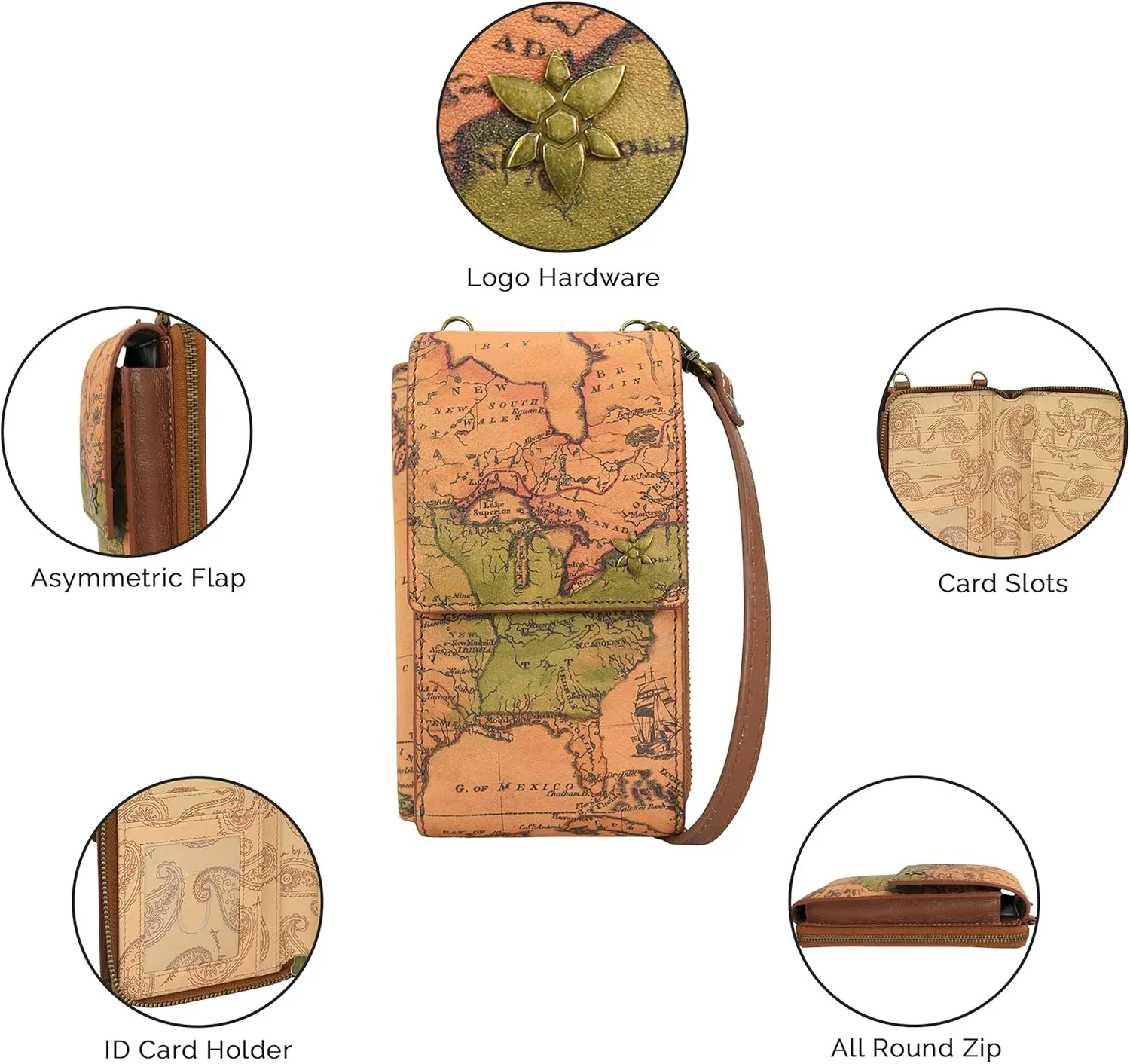 Anna by Anuschka Heritage Collection Women's Genuine Leather Large Phone Organizer - Camellia Tan Print