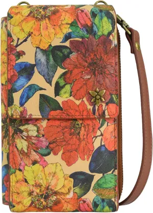 Anna by Anuschka Heritage Collection Women's Genuine Leather Large Phone Organizer - Camellia Tan Print