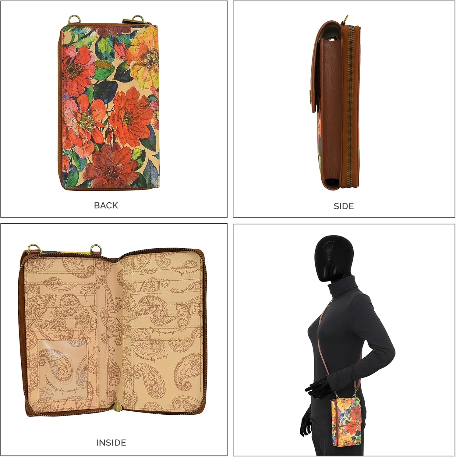 Anna by Anuschka Heritage Collection Women's Genuine Leather Large Phone Organizer - Camellia Tan Print
