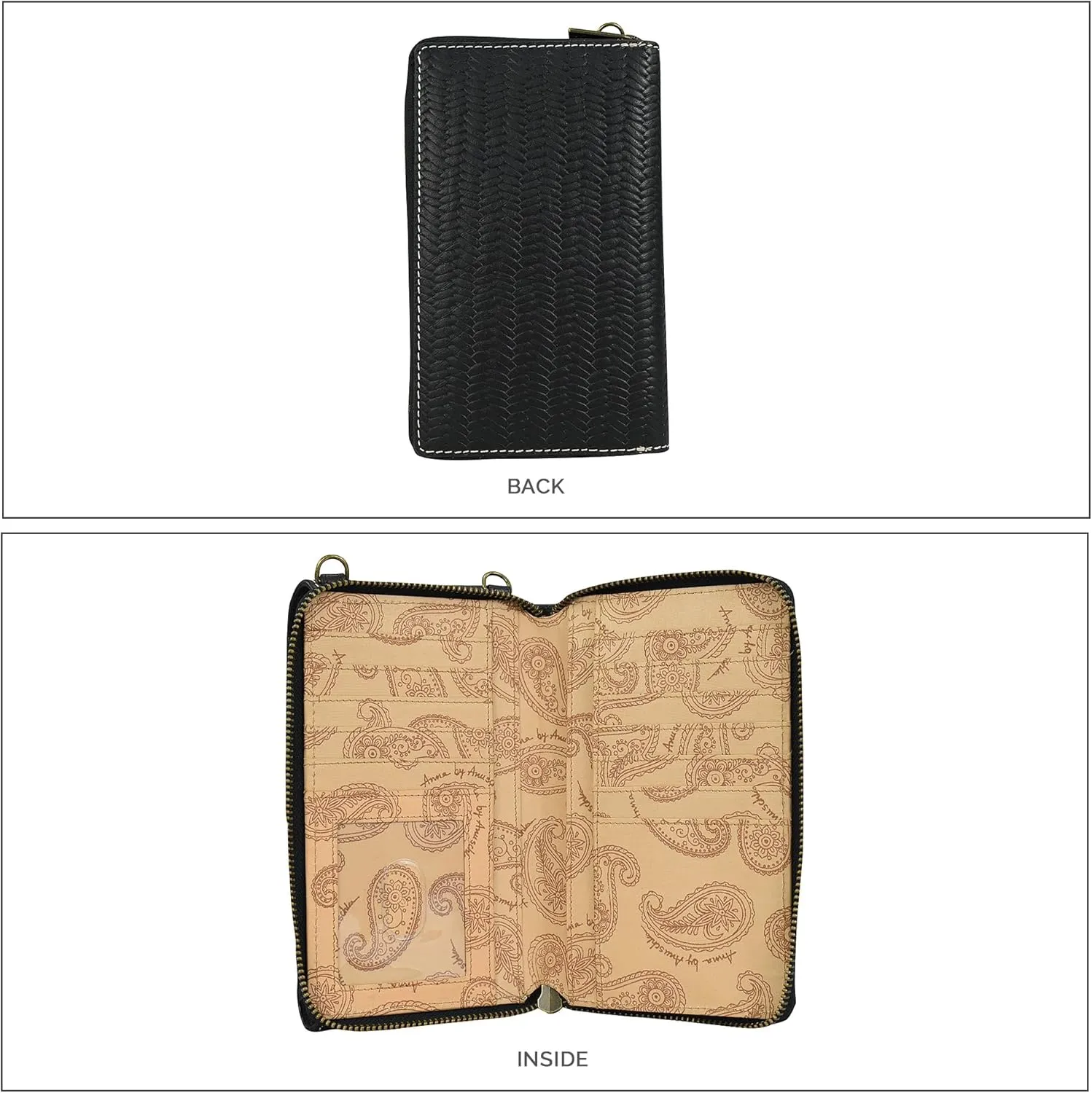 Anna by Anuschka Heritage Collection Women's Genuine Leather Large Phone Organizer - Herringbone Embossed Black