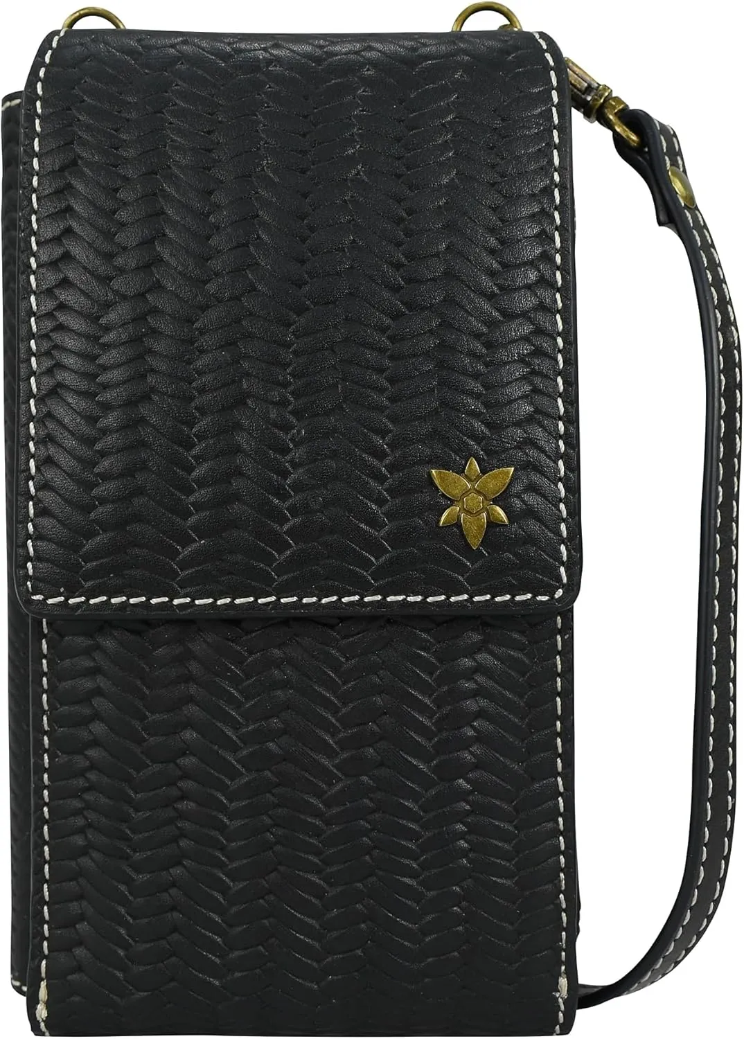 Anna by Anuschka Heritage Collection Women's Genuine Leather Large Phone Organizer - Herringbone Embossed Black