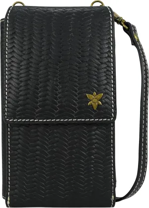 Anna by Anuschka Heritage Collection Women's Genuine Leather Large Phone Organizer - Herringbone Embossed Black