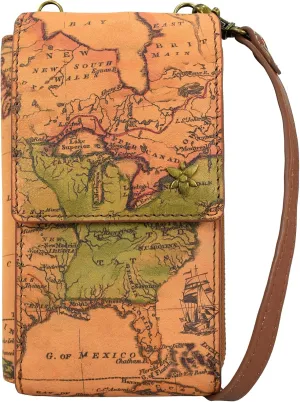 Anna by Anuschka Heritage Collection Women's Genuine Leather Large Phone Organizer - USA Map Tan