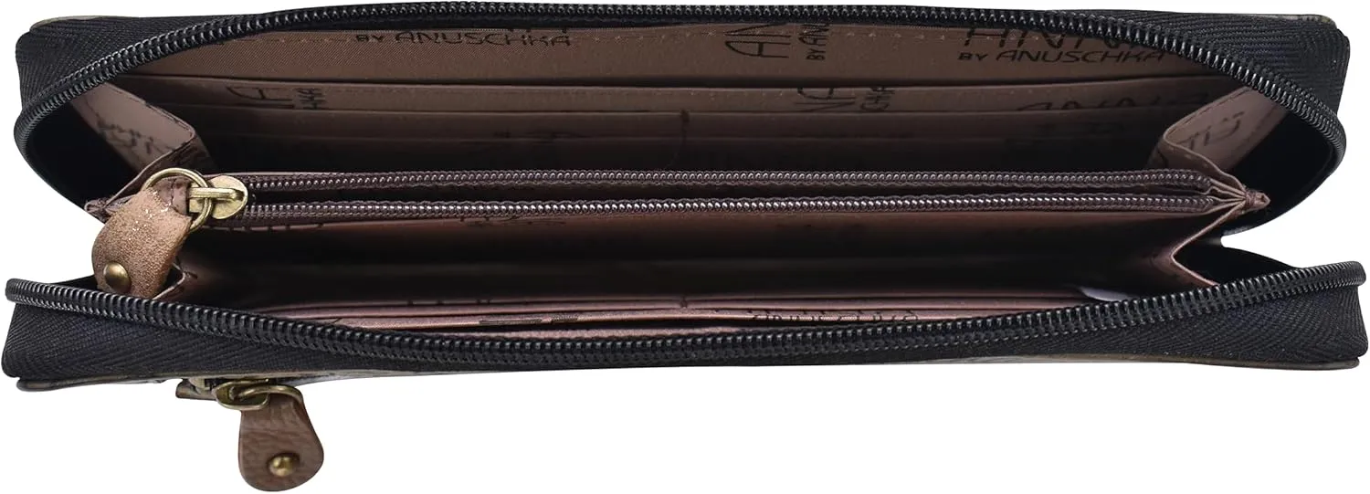 Anna by Anuschka Women's Hand Painted Leather Zip-Around Clutch Wallet