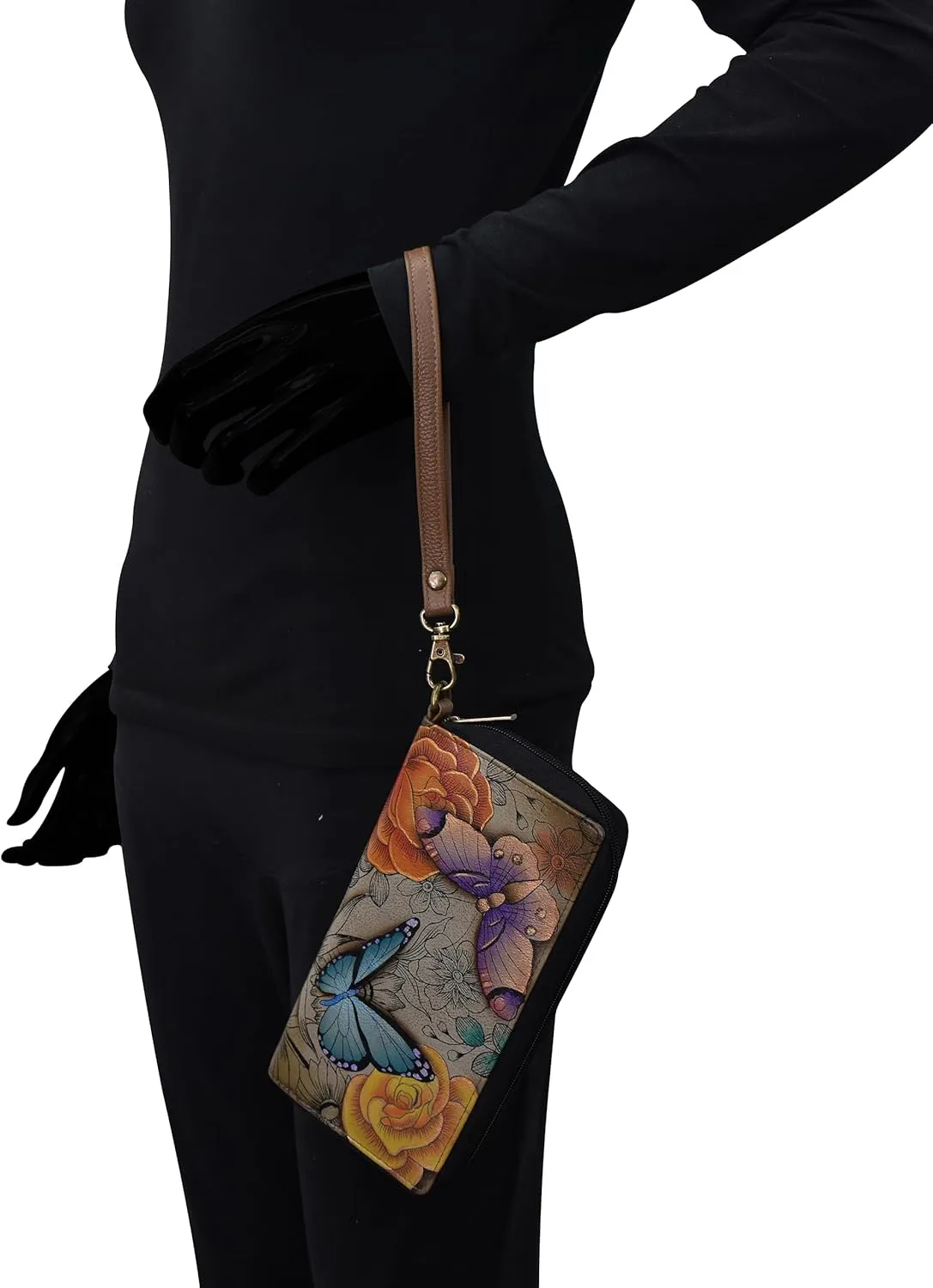 Anna by Anuschka Women's Hand Painted Leather Zip-Around Clutch Wallet