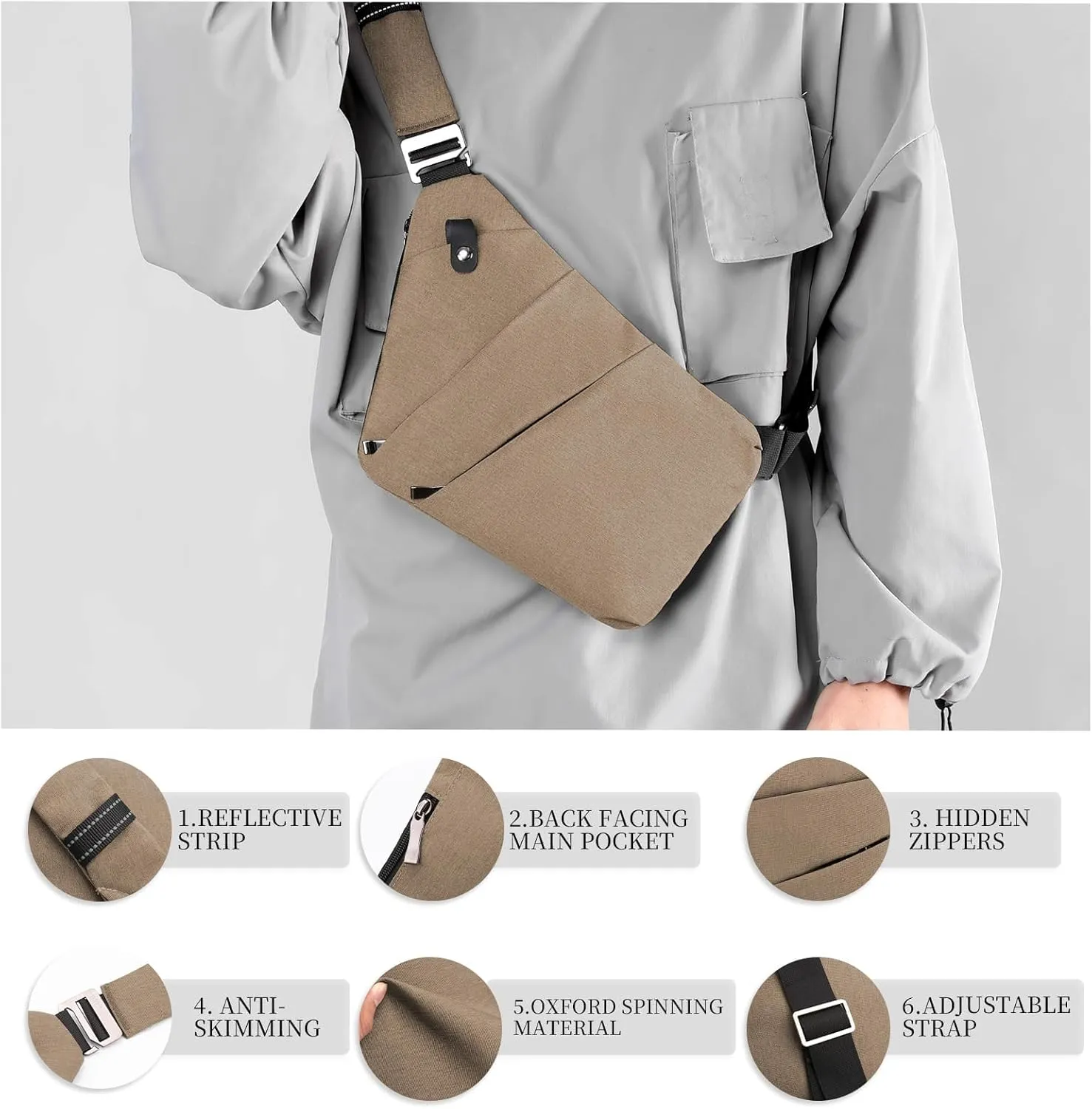 Anti Theft Bag Travel Purse, Anti Theft Crossbody Bags Travel Purses for Women Men Slim Sling Bag