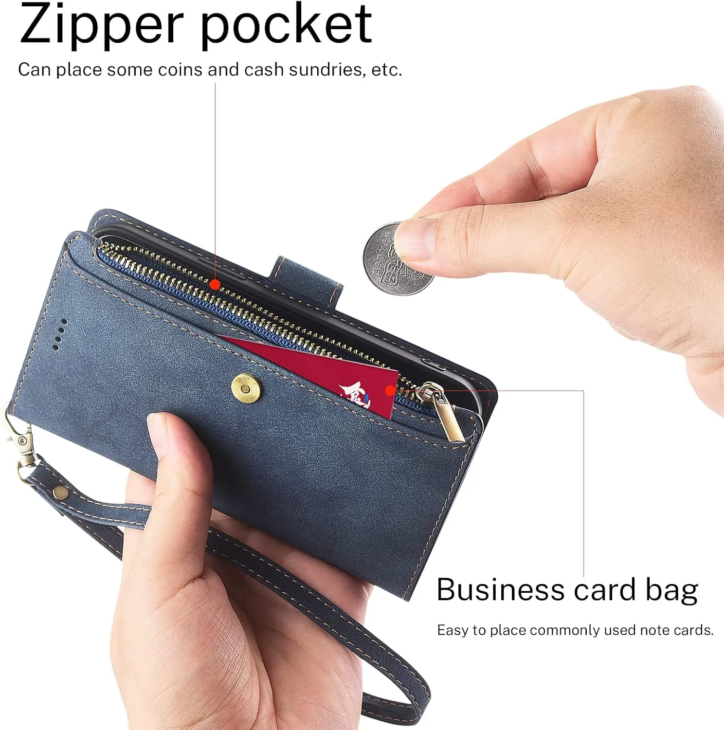 Antsturdy Compatible with OnePlus Nord N200 5G case Wallet with Card Holder for Women Men Phone case RFID Blocking PU Leather Flip Cover with Strap Zipper Credit Card Slots,Blue