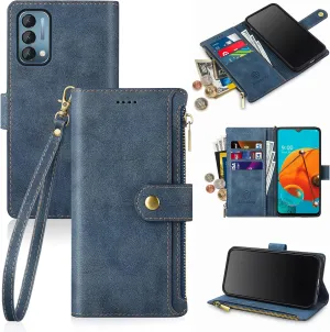 Antsturdy Compatible with OnePlus Nord N200 5G case Wallet with Card Holder for Women Men Phone case RFID Blocking PU Leather Flip Cover with Strap Zipper Credit Card Slots,Blue