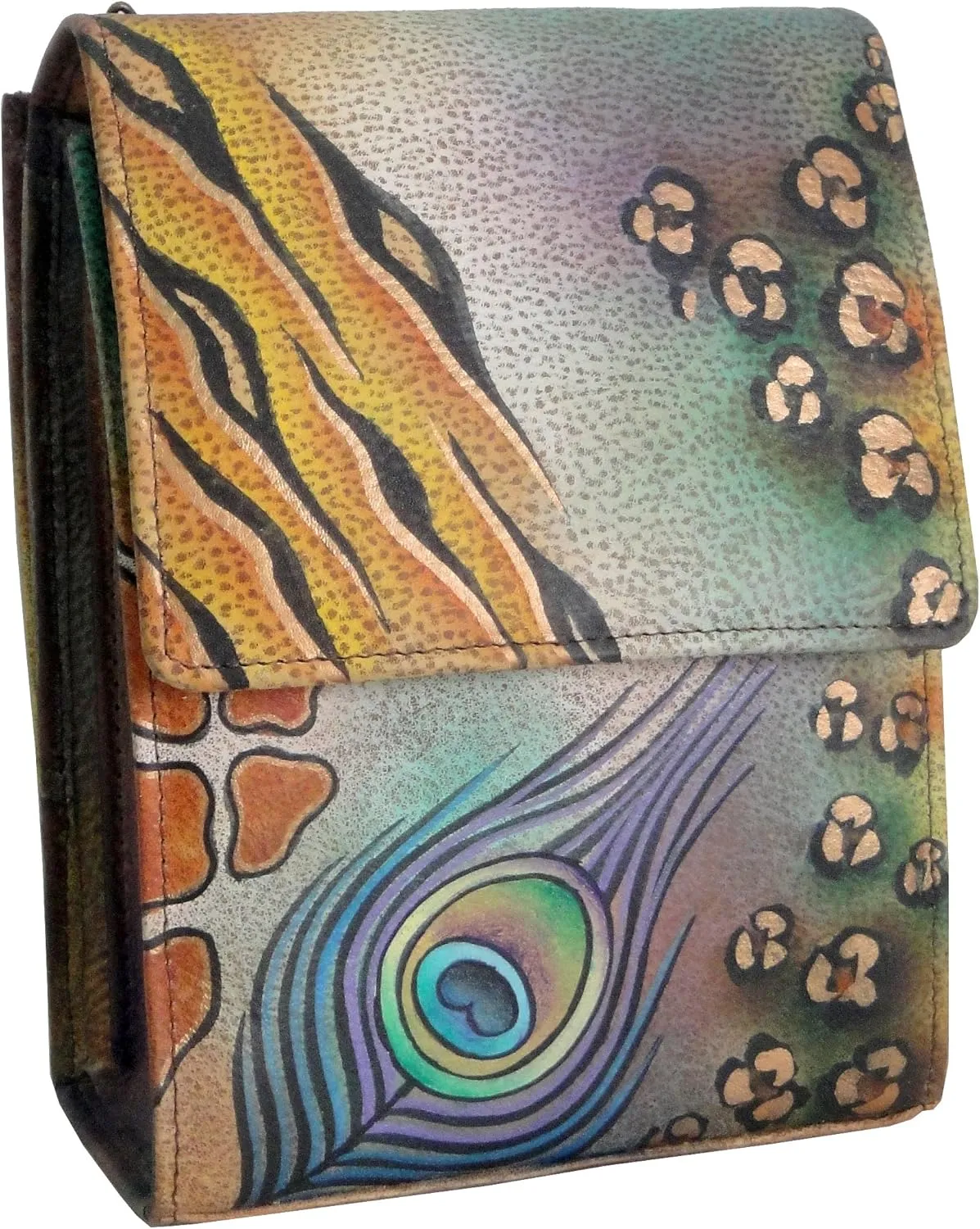 Anuschka Hand Painted Women’s Genuine Leather Triple Compartment Crossbody Organizer - Flap Open Entry & Card Holders