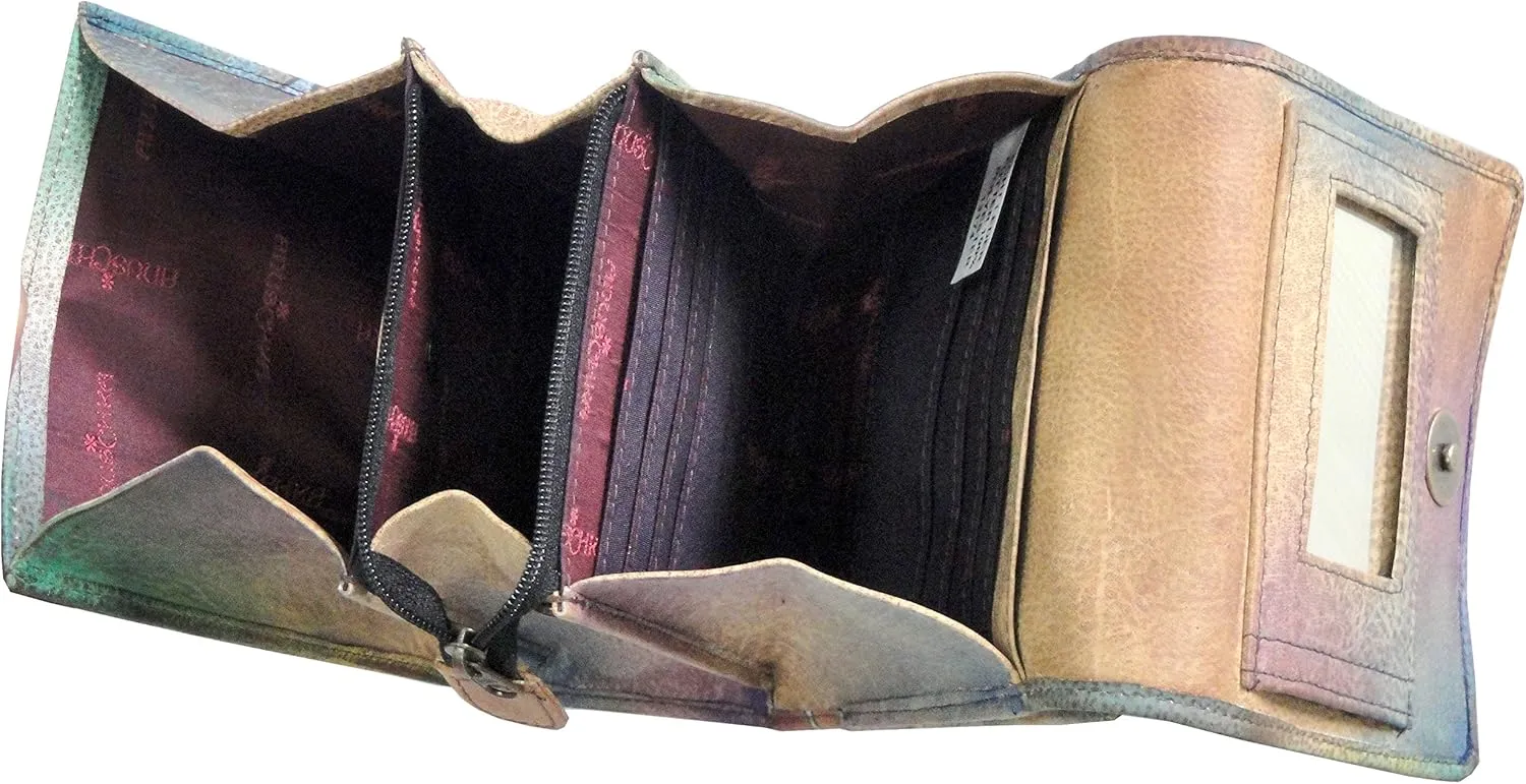 Anuschka Hand Painted Women’s Genuine Leather Triple Compartment Crossbody Organizer - Flap Open Entry & Card Holders
