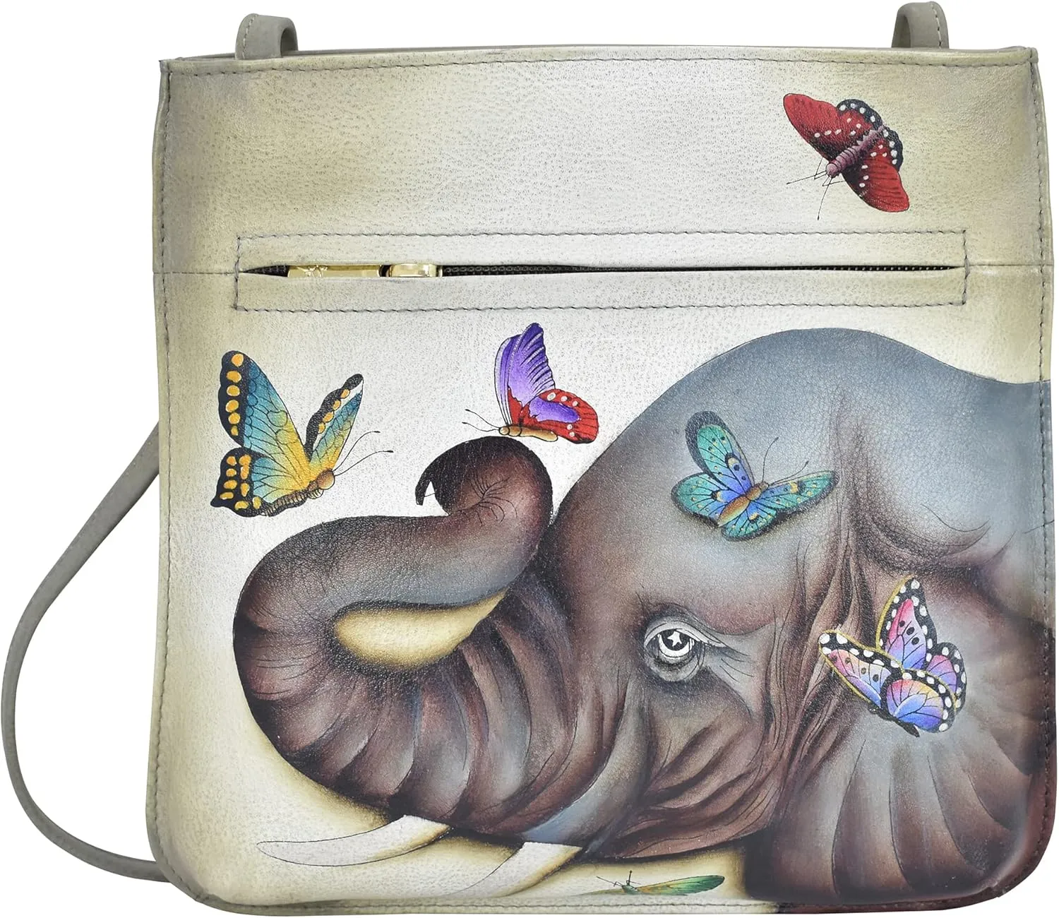 Anuschka Women’s Hand-Painted Genuine Leather Slim Crossbody with Front Zip
