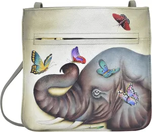 Anuschka Women’s Hand-Painted Genuine Leather Slim Crossbody with Front Zip