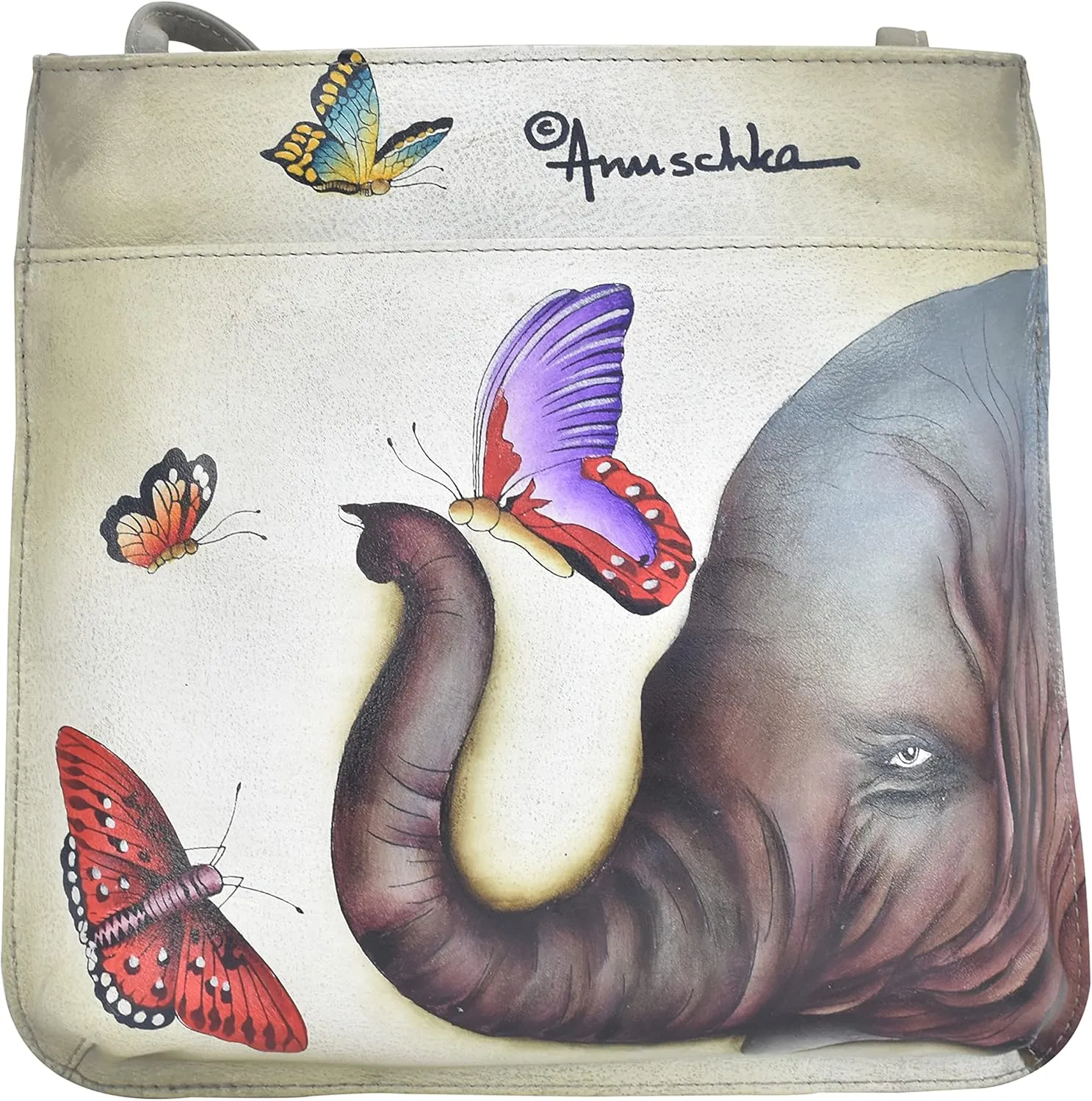 Anuschka Women’s Hand-Painted Genuine Leather Slim Crossbody with Front Zip