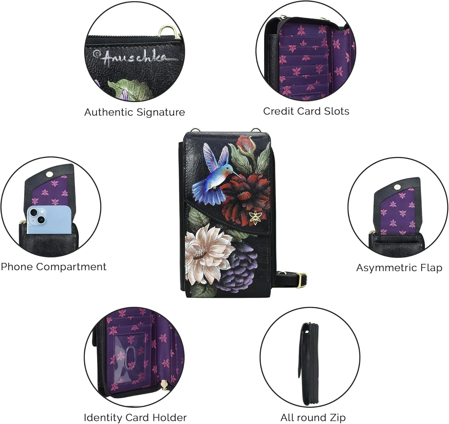 Anuschka Women's Original Hand-Painted Genuine Leather Crossbody Phone Case