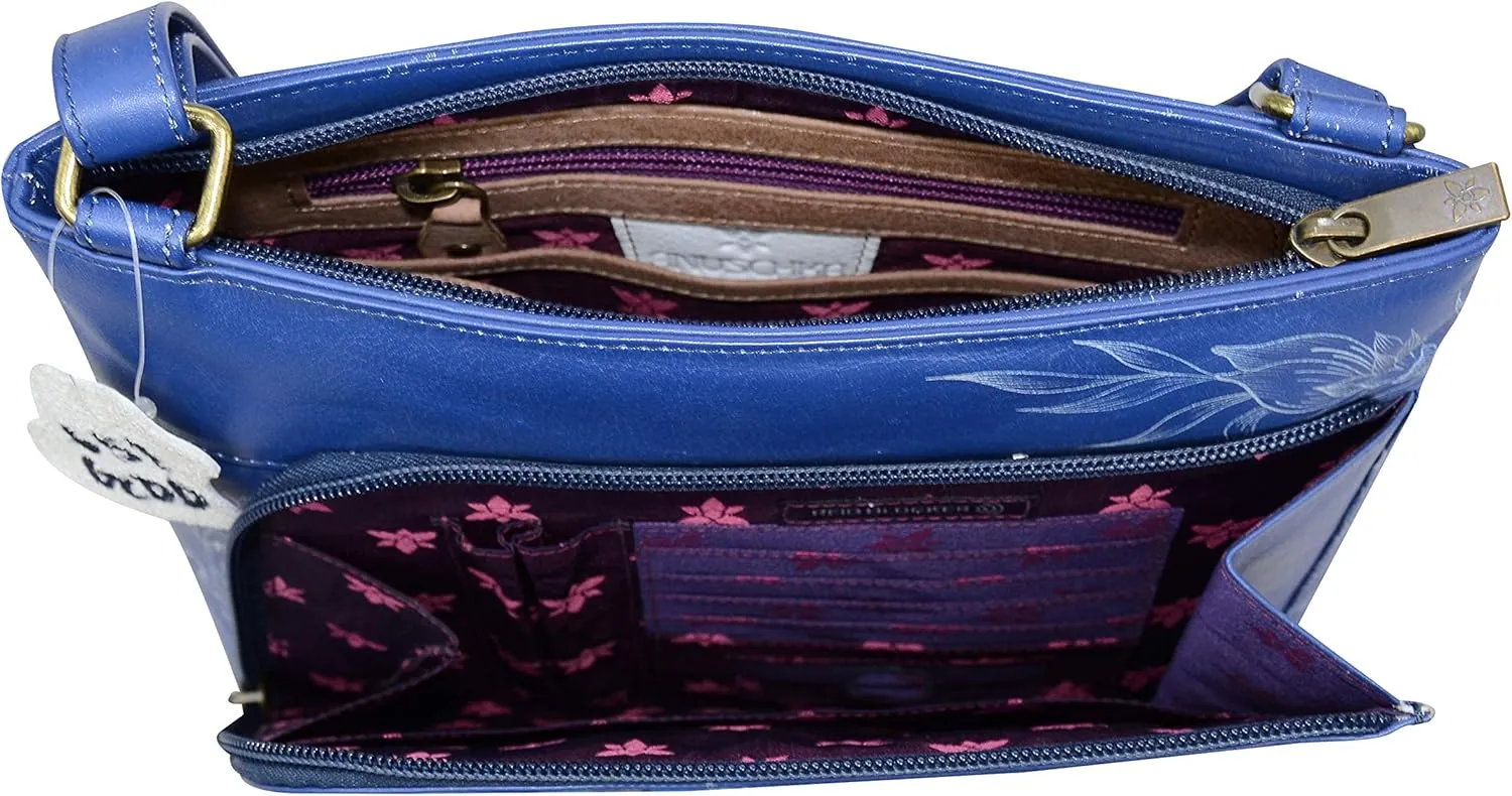 Anuschka Women's Original Hand-Painted Leather Crossbody with Front Zip Organizer & RFID Card Protection