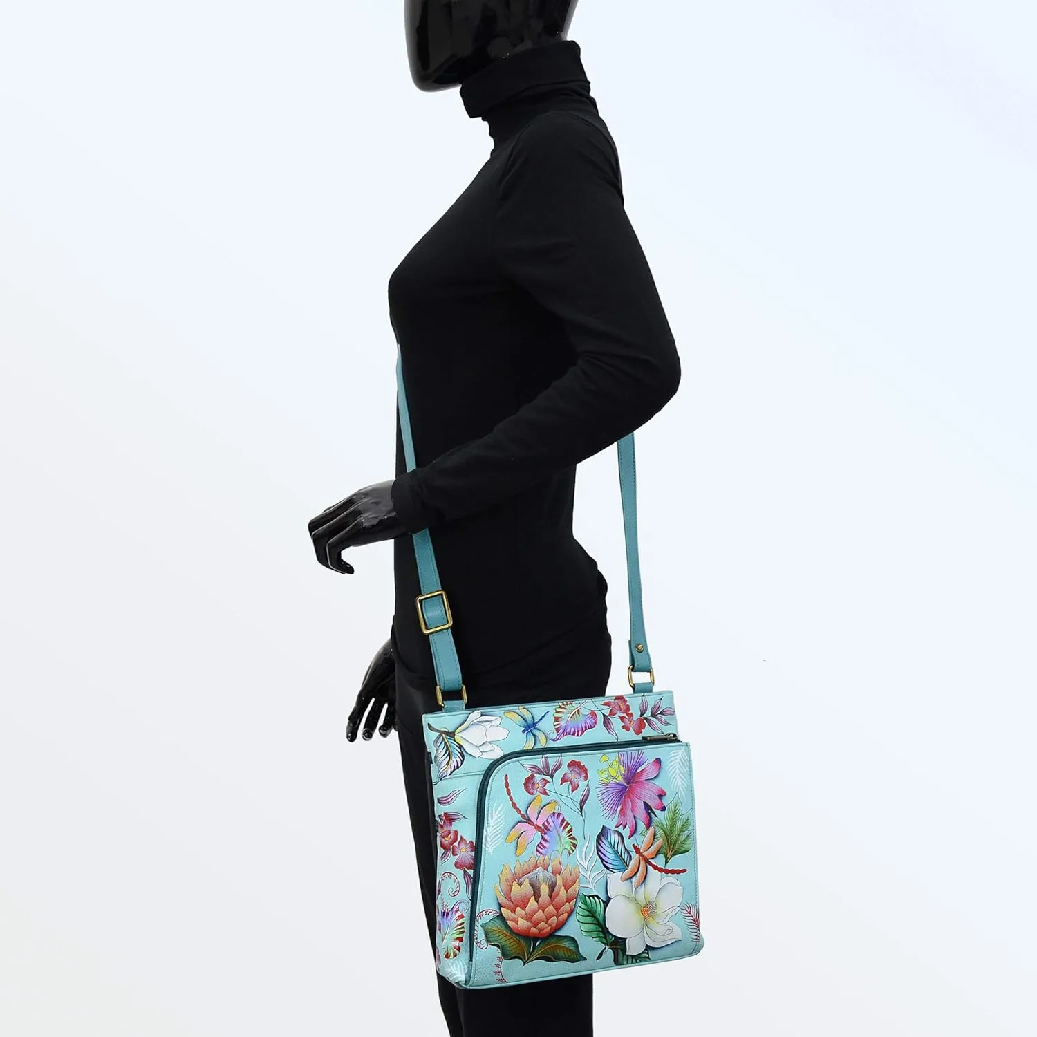 Anuschka Women's Original Hand-Painted Leather Crossbody with Front Zip Organizer & RFID Card Protection