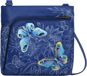 Anuschka Women's Original Hand-Painted Leather Crossbody with Front Zip Organizer & RFID Card Protection