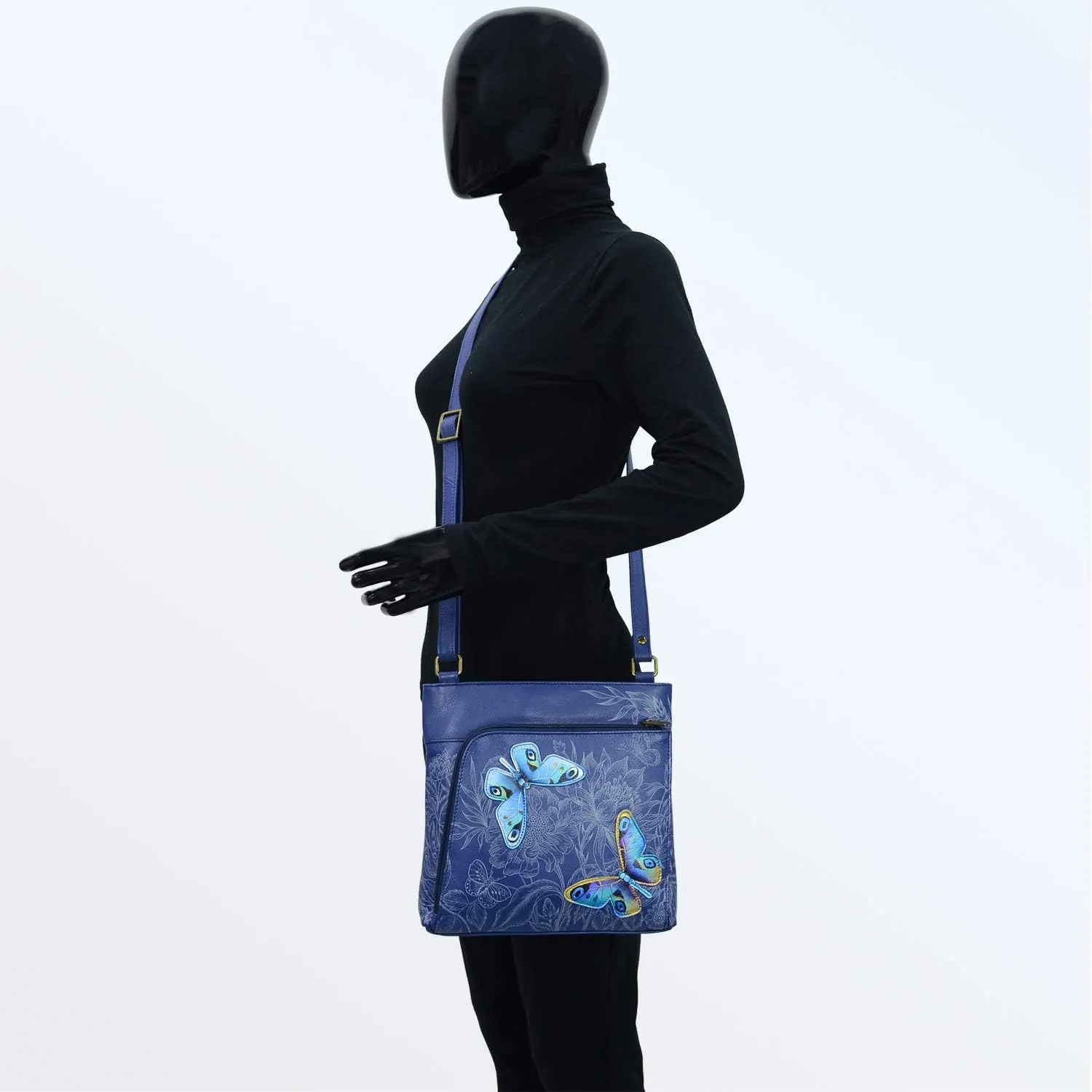 Anuschka Women's Original Hand-Painted Leather Crossbody with Front Zip Organizer & RFID Card Protection