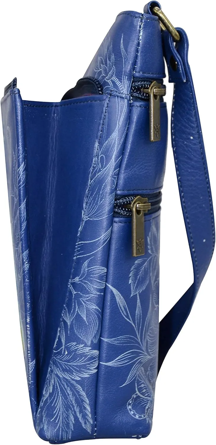 Anuschka Women's Original Hand-Painted Leather Crossbody with Front Zip Organizer & RFID Card Protection
