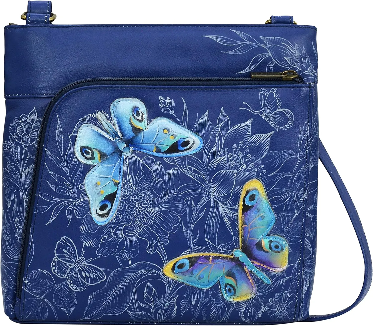 Anuschka Women's Original Hand-Painted Leather Crossbody with Front Zip Organizer & RFID Card Protection