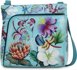 Anuschka Women's Original Hand-Painted Leather Crossbody with Front Zip Organizer & RFID Card Protection