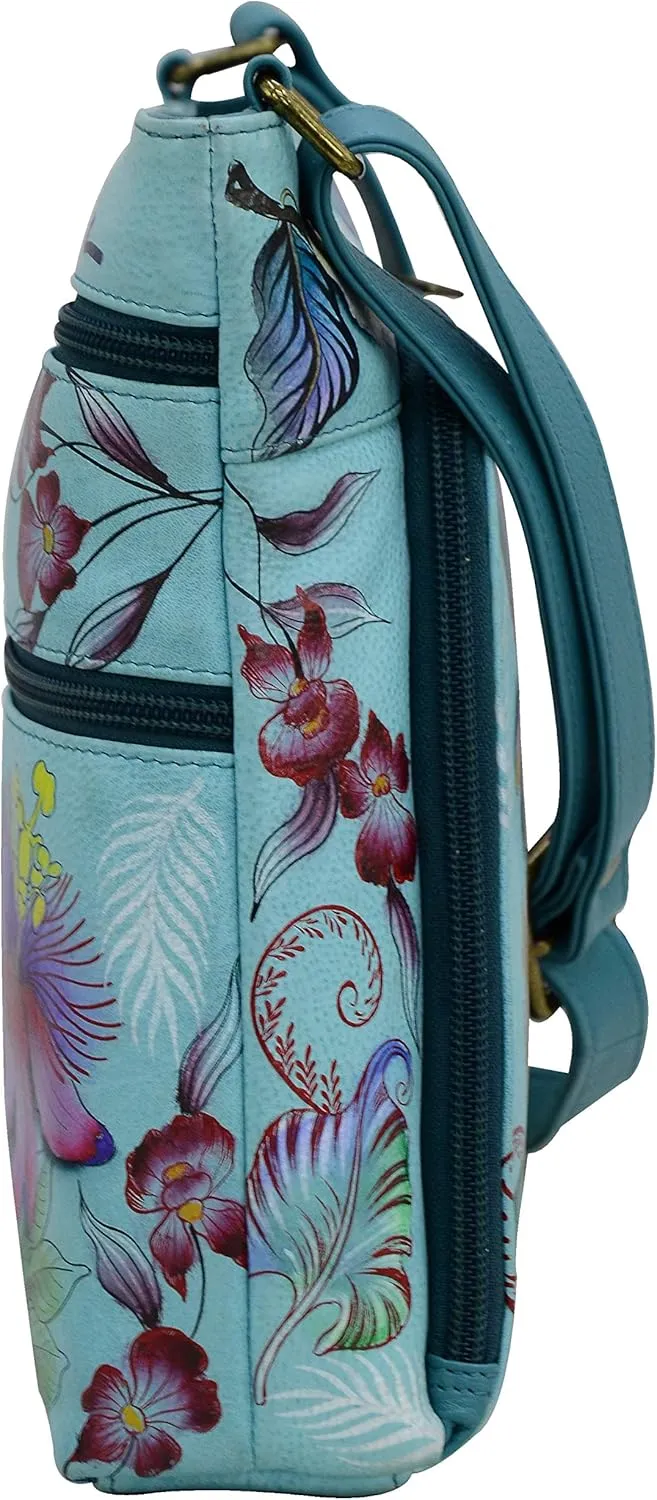 Anuschka Women's Original Hand-Painted Leather Crossbody with Front Zip Organizer & RFID Card Protection