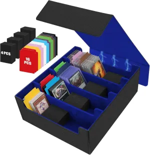 AOBOPLE 3400  Trading Card Storage Box,Storage Box for Top Loaders Hold 616 ,PU Magnetic Card Box with 16 Dividers&4 Supporters for MTG/TCG Sport Cards