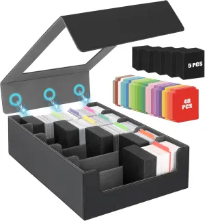 AOBOPLE 3900  Trading Card Storage Box with 48 Colorful Dividers & 5 Foam Supporters,5 Rows TCG Deck Case for Magic,Sports Cards,Protable Card Organizer Box for Collectors
