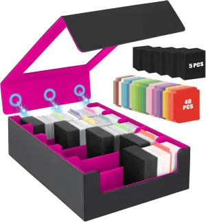 AOBOPLE 3900  Trading Card Storage Box with 48 Colorful Dividers & 5 Foam Supporters,5 Rows TCG Deck Case for Magic,Sports Cards,Protable Card Organizer Box for Collectors