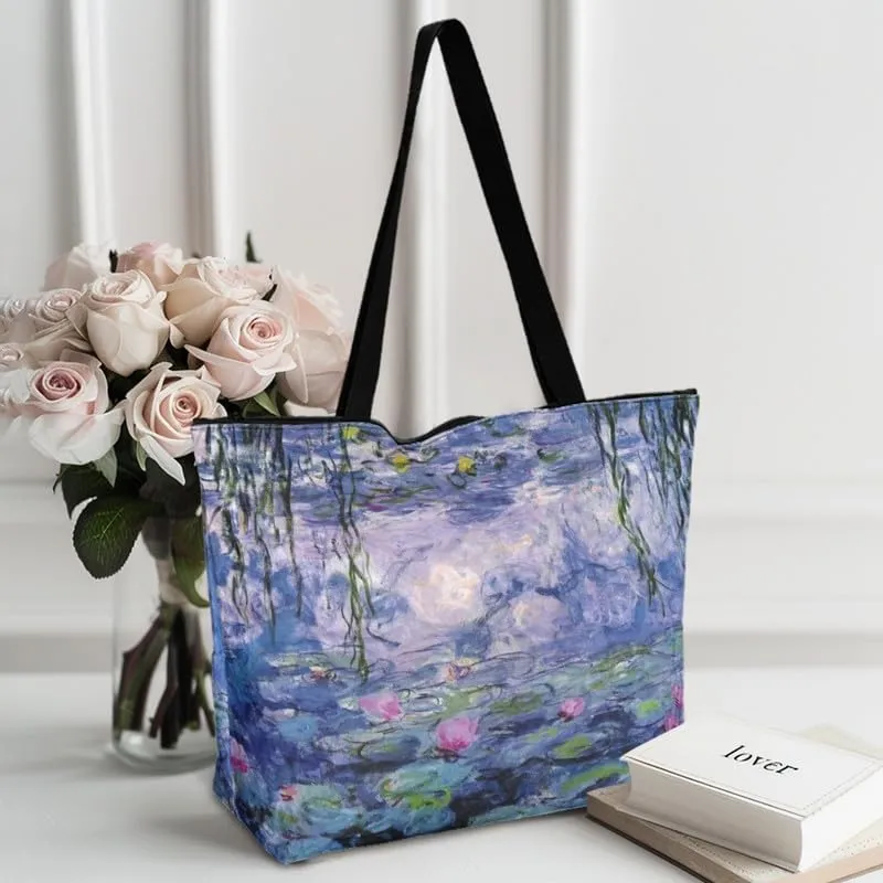 Art Lover Zippered Tote Bag Waterproof Large Work Tote Bags, Van Gogh Artwork Women's Purse Handbags Travel Totes