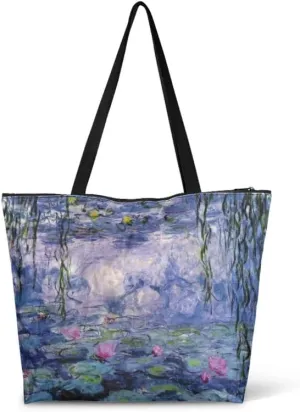 Art Lover Zippered Tote Bag Waterproof Large Work Tote Bags, Van Gogh Artwork Women's Purse Handbags Travel Totes