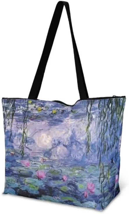 Art Lover Zippered Tote Bag Waterproof Large Work Tote Bags, Van Gogh Artwork Women's Purse Handbags Travel Totes