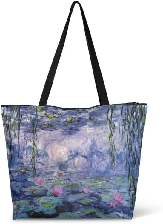 Art Lover Zippered Tote Bag Waterproof Large Work Tote Bags, Van Gogh Artwork Women's Purse Handbags Travel Totes