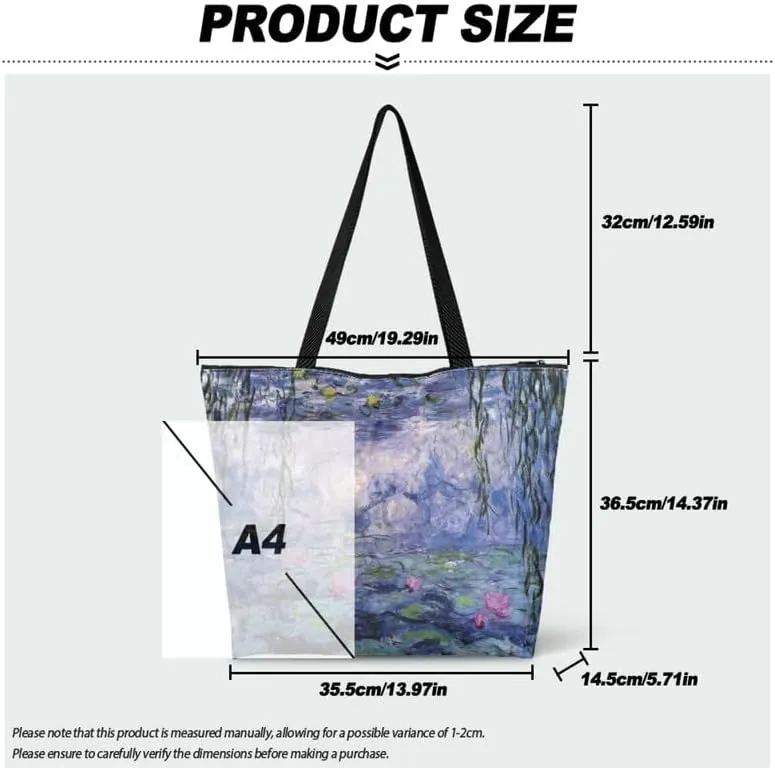 Art Lover Zippered Tote Bag Waterproof Large Work Tote Bags, Van Gogh Artwork Women's Purse Handbags Travel Totes