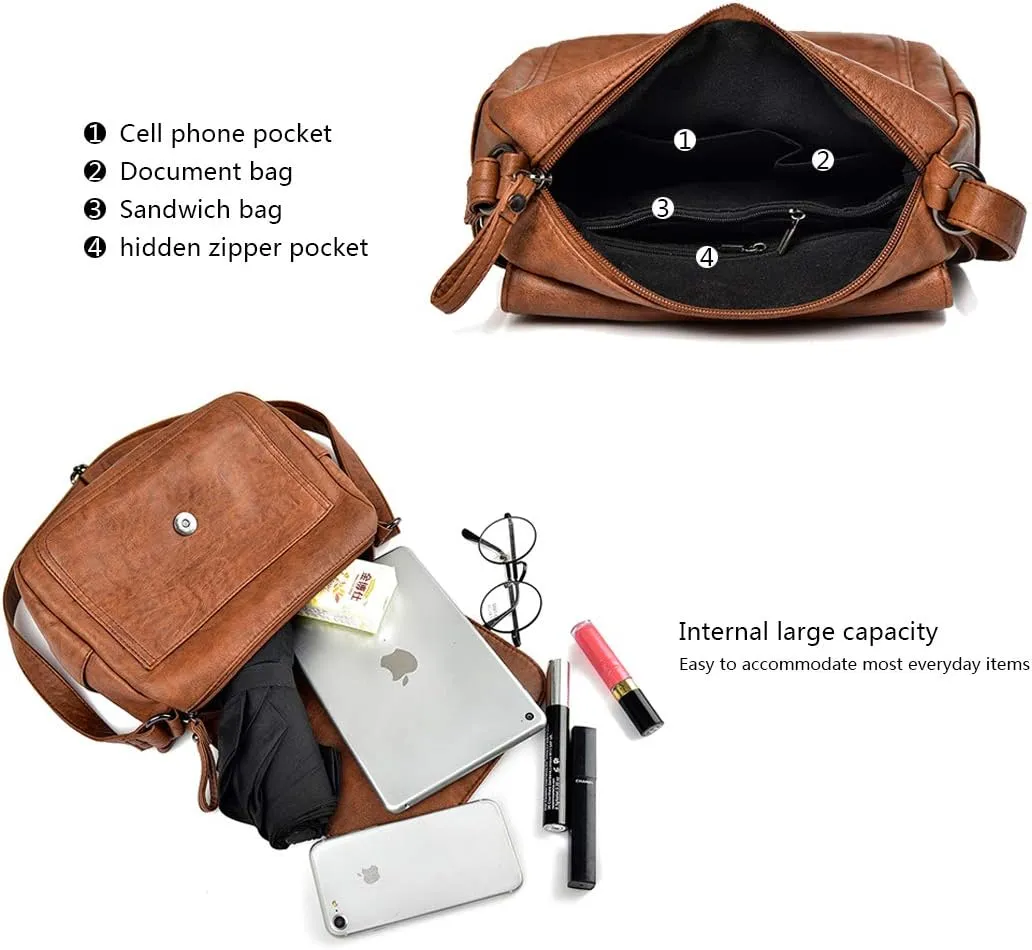 Artwell Fashion Crossbody Bag For Women PU Leather Small Purse Vintage Satchel Saddle Shoulder Bag