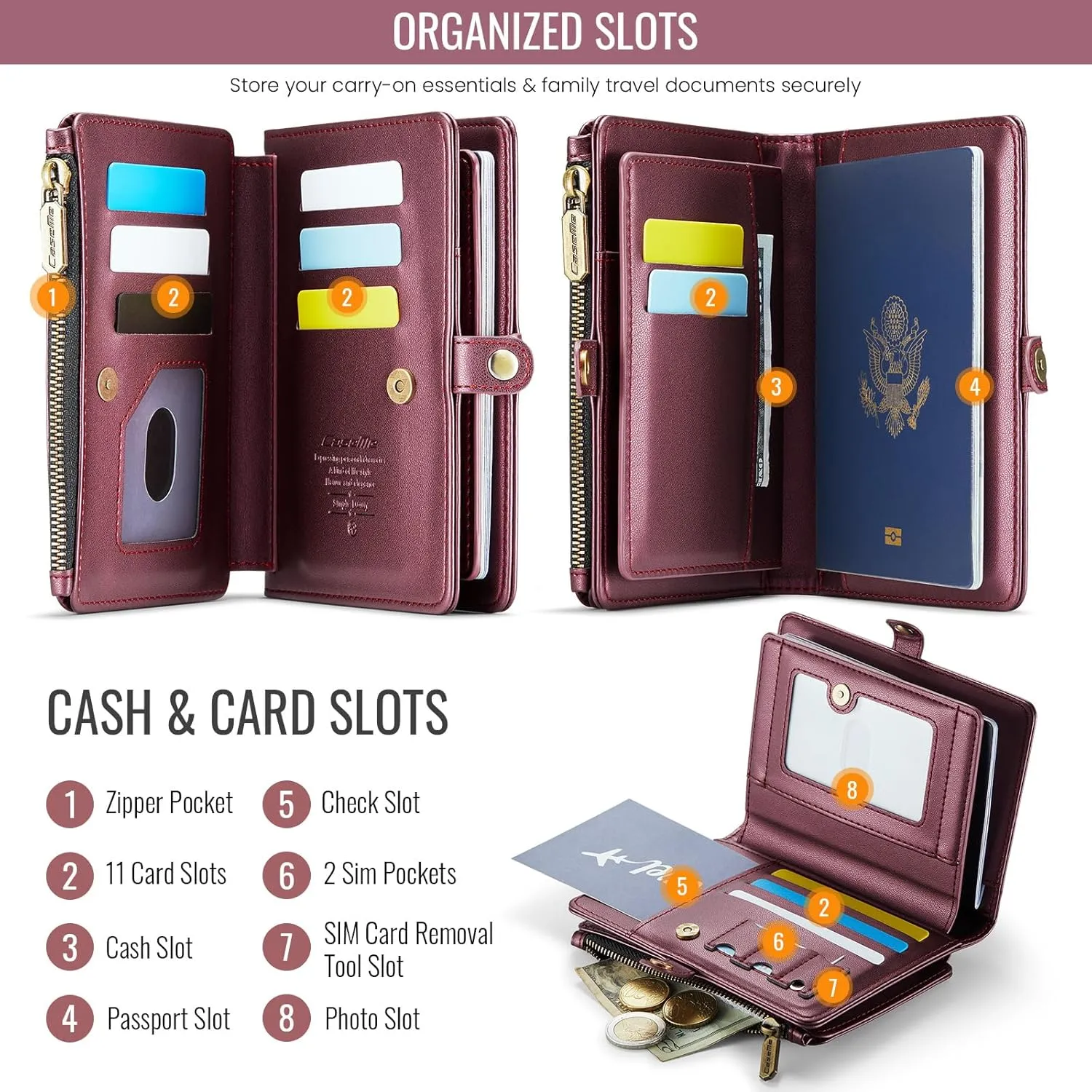 ASAPDOS Passport Holder Wallet Case Wallet for Men Women Wine Red