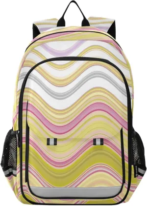 Aslsiy Kids Backpack Colorful Wavy Stripes School Backpack for Boys Girls Natural Color Book Bags Daycare 17 Inch Laptop Bag