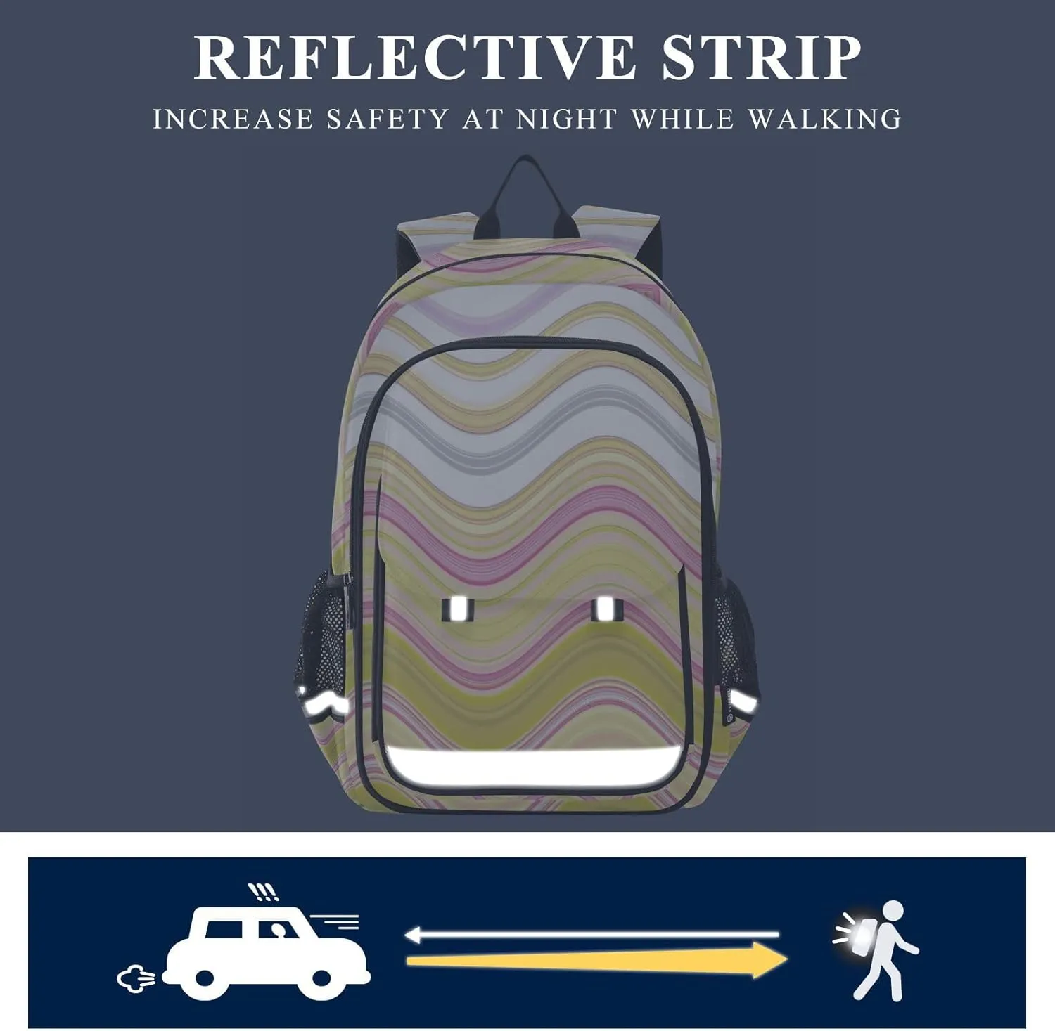 Aslsiy Kids Backpack Colorful Wavy Stripes School Backpack for Boys Girls Natural Color Book Bags Daycare 17 Inch Laptop Bag