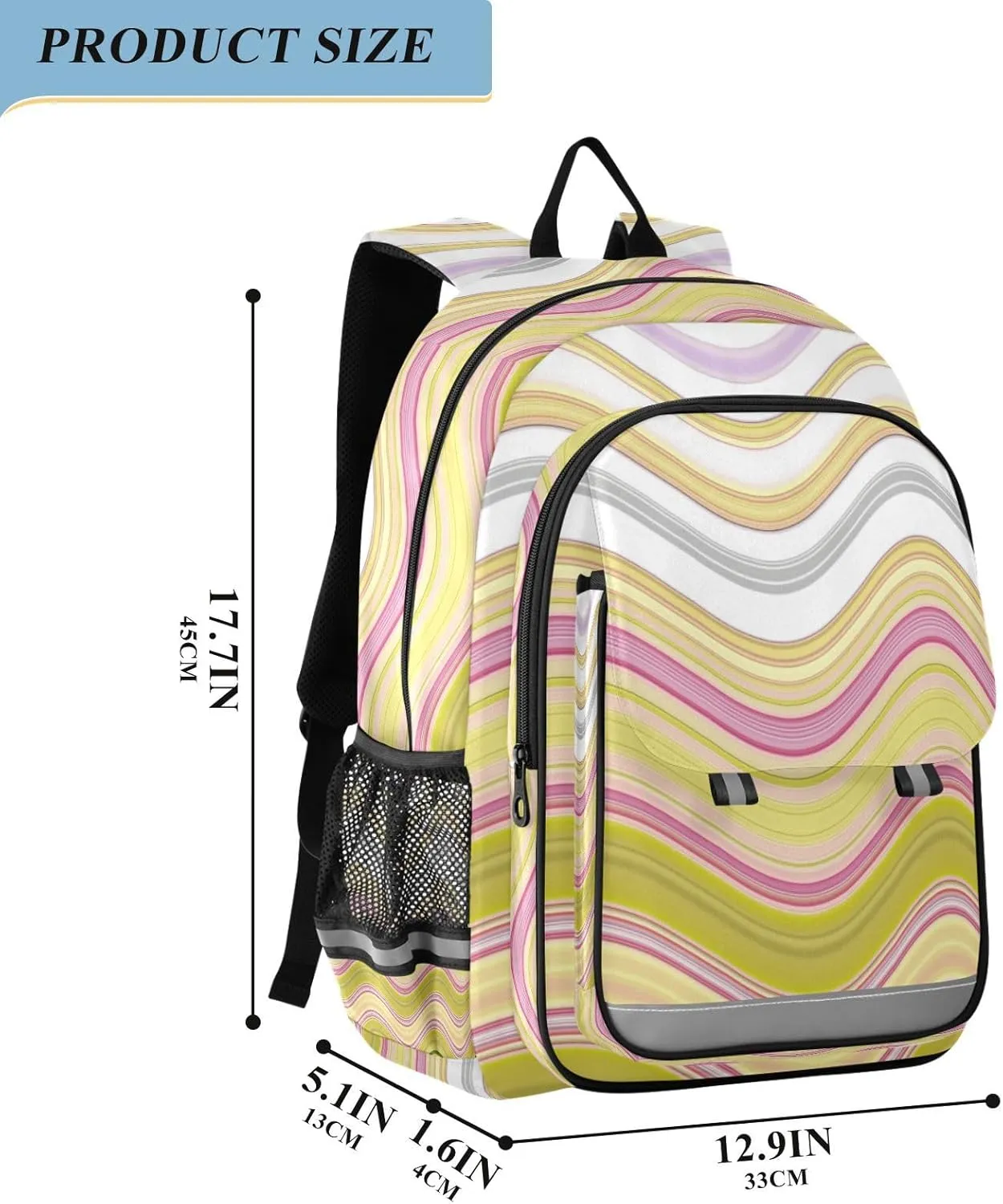 Aslsiy Kids Backpack Colorful Wavy Stripes School Backpack for Boys Girls Natural Color Book Bags Daycare 17 Inch Laptop Bag