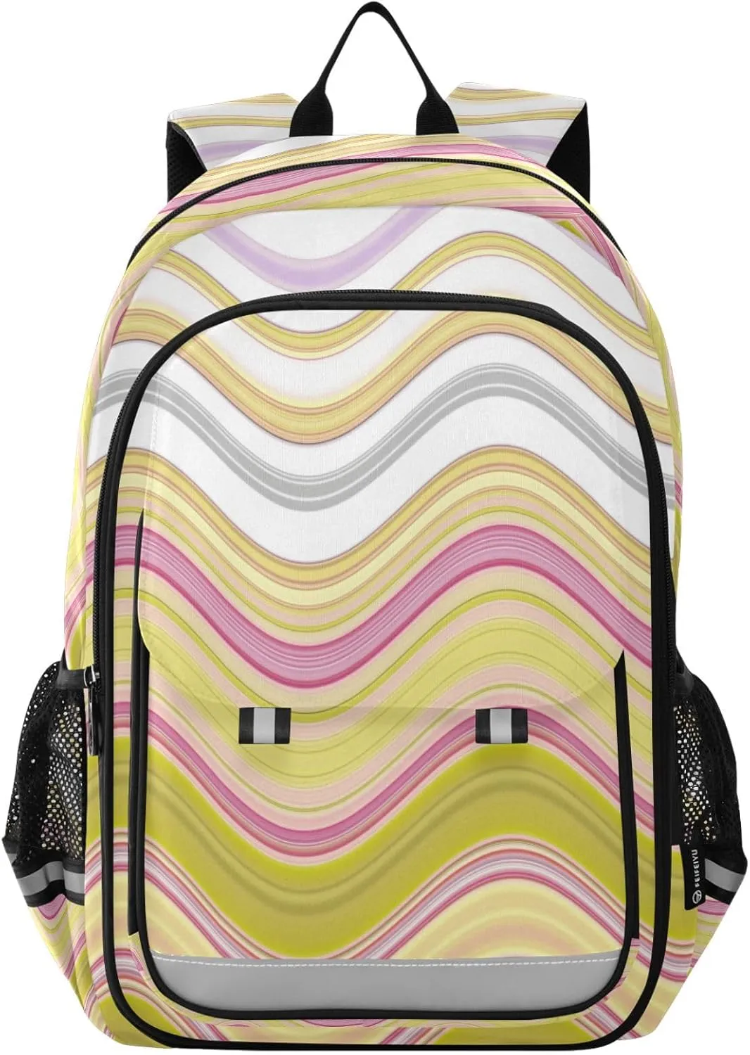 Aslsiy Kids Backpack Colorful Wavy Stripes School Backpack for Boys Girls Natural Color Book Bags Daycare 17 Inch Laptop Bag