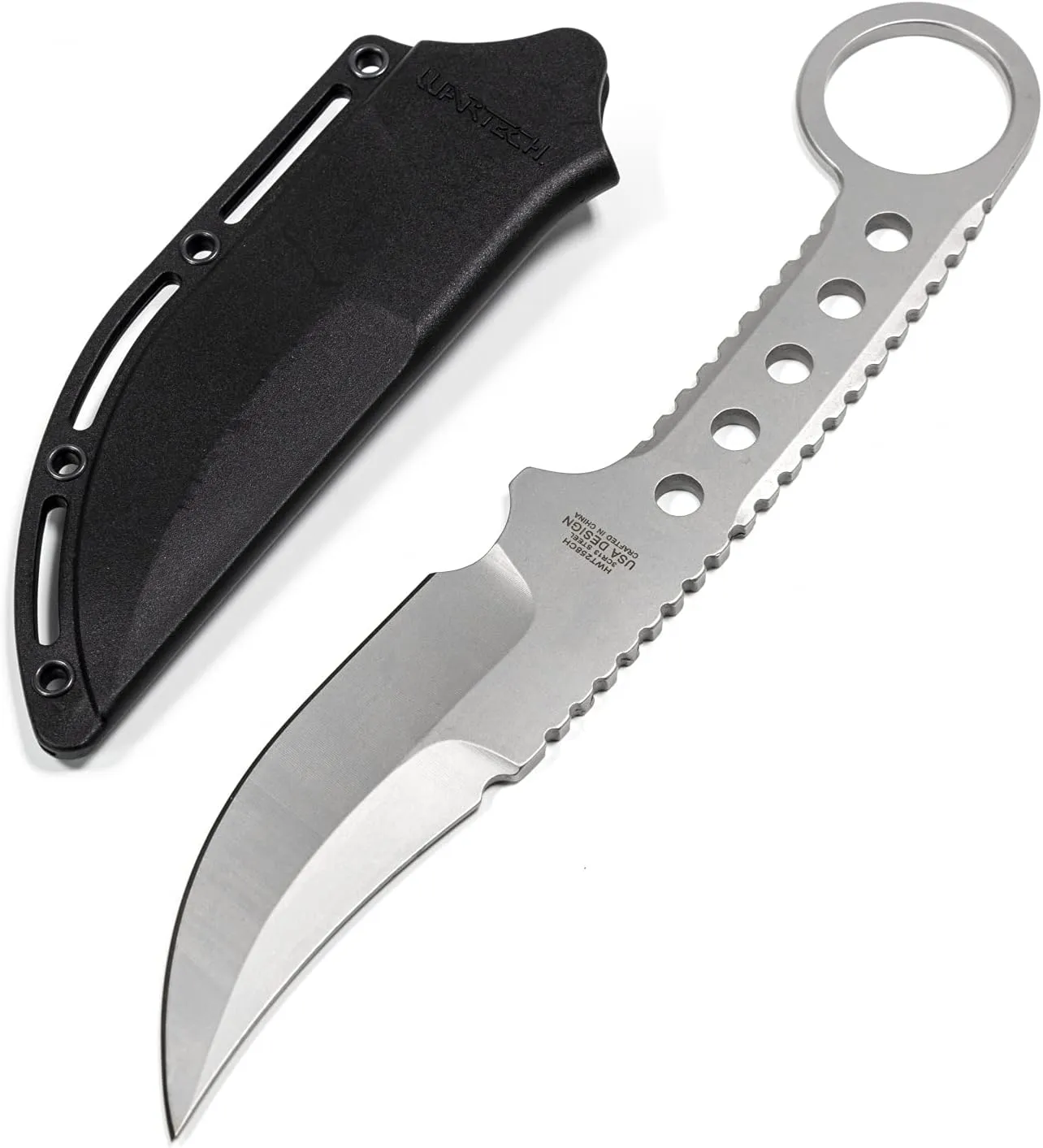 ASR Tactical 8.25" Clip Point Full Tang Hunting Knife, Slim Kydex Sheath Hook Handle, Chrome