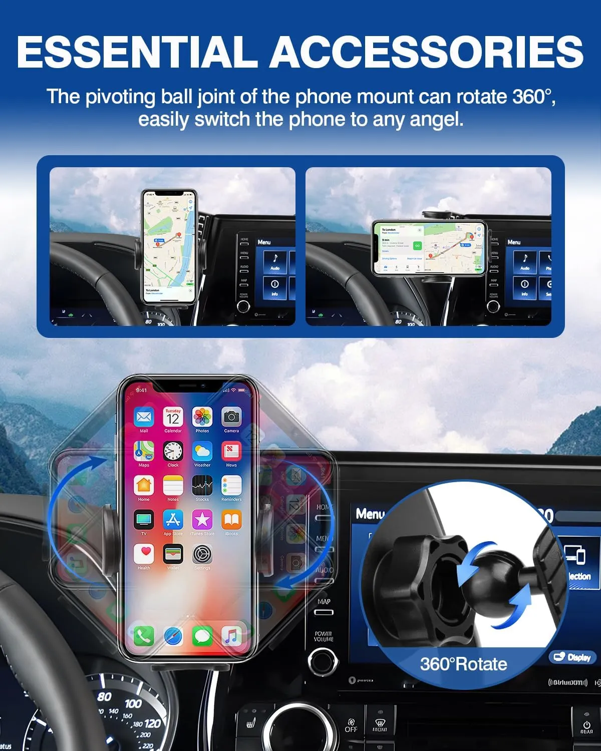 Autorder Custom Fit for Car Phone Holder 2020-2025 Toyota Highlander Accessories Phone Mount 8" Screen Cell Phone Automobile Cradles Hands-Free 360 Degree Rotation