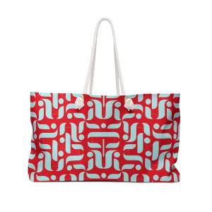 Avant-Grade Crimson and Sky Weekender Tote