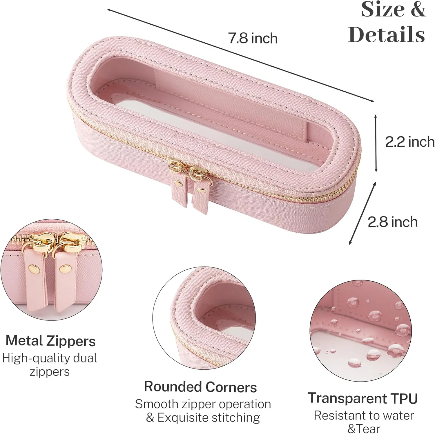 Aveniee Slim Clear Makeup Brush Bag, Small Cosmetic Brush Holder, Mini Toiletry Bag Travel Case for Women, Thin Make up Bags with Dual Zipper, Cute Travel Essentials Bag Organize - Pink