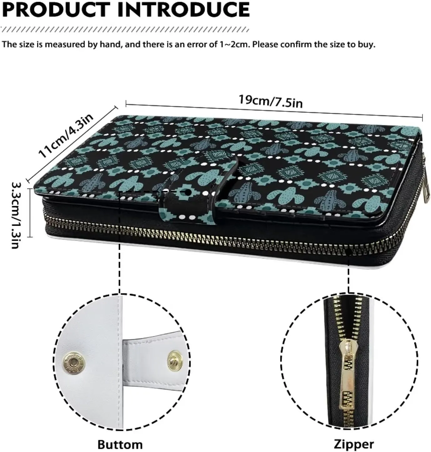 Aztec Cactus Print Wallet Women RFID Blocking Wallet Zip Around Large Leather Phone Purse Bifold Wallet