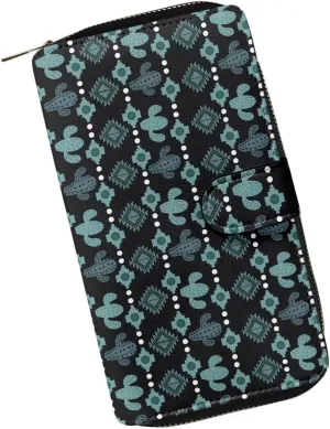 Aztec Cactus Print Wallet Women RFID Blocking Wallet Zip Around Large Leather Phone Purse Bifold Wallet