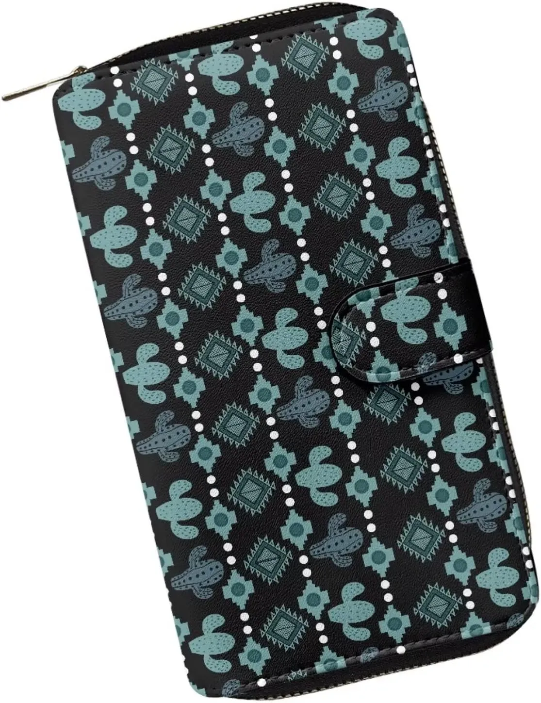 Aztec Cactus Print Wallet Women RFID Blocking Wallet Zip Around Large Leather Phone Purse Bifold Wallet