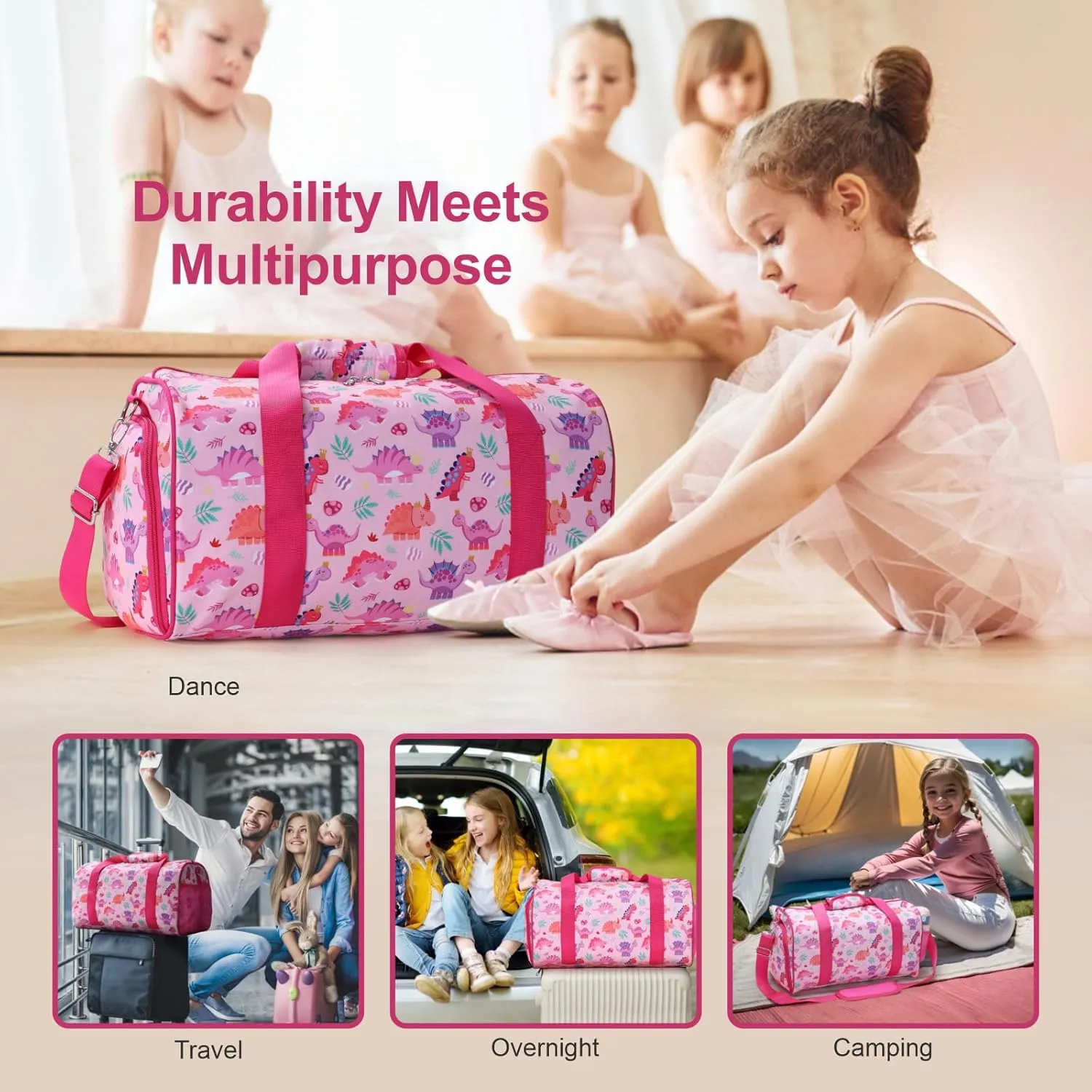 Bagseri Dance Bag for Girls - Ballet Duffle With Shoes Compartment for Kids Above 6yr, Overnight Travel Sleepover Bag With Dry Wet Separation Pockets