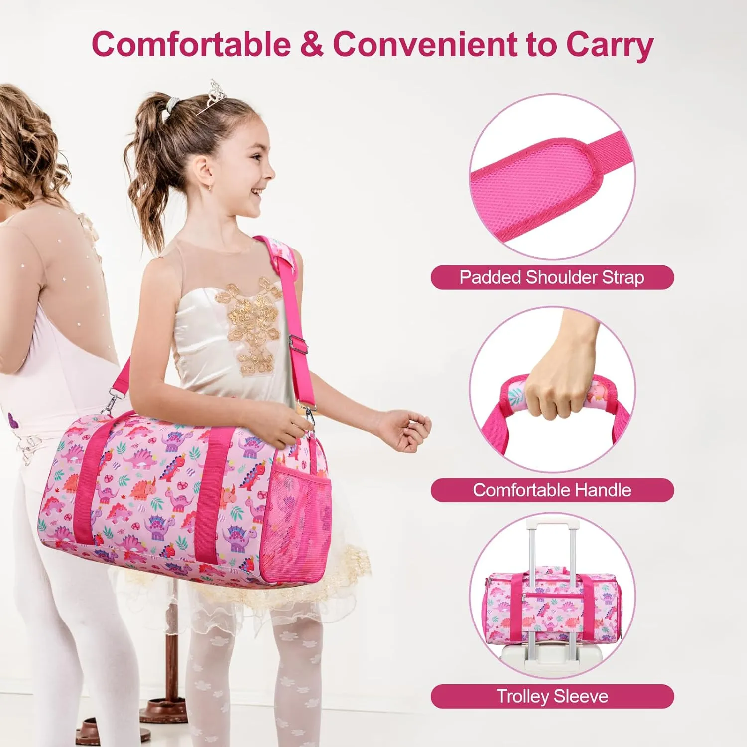 Bagseri Dance Bag for Girls - Ballet Duffle With Shoes Compartment for Kids Above 6yr, Overnight Travel Sleepover Bag With Dry Wet Separation Pockets