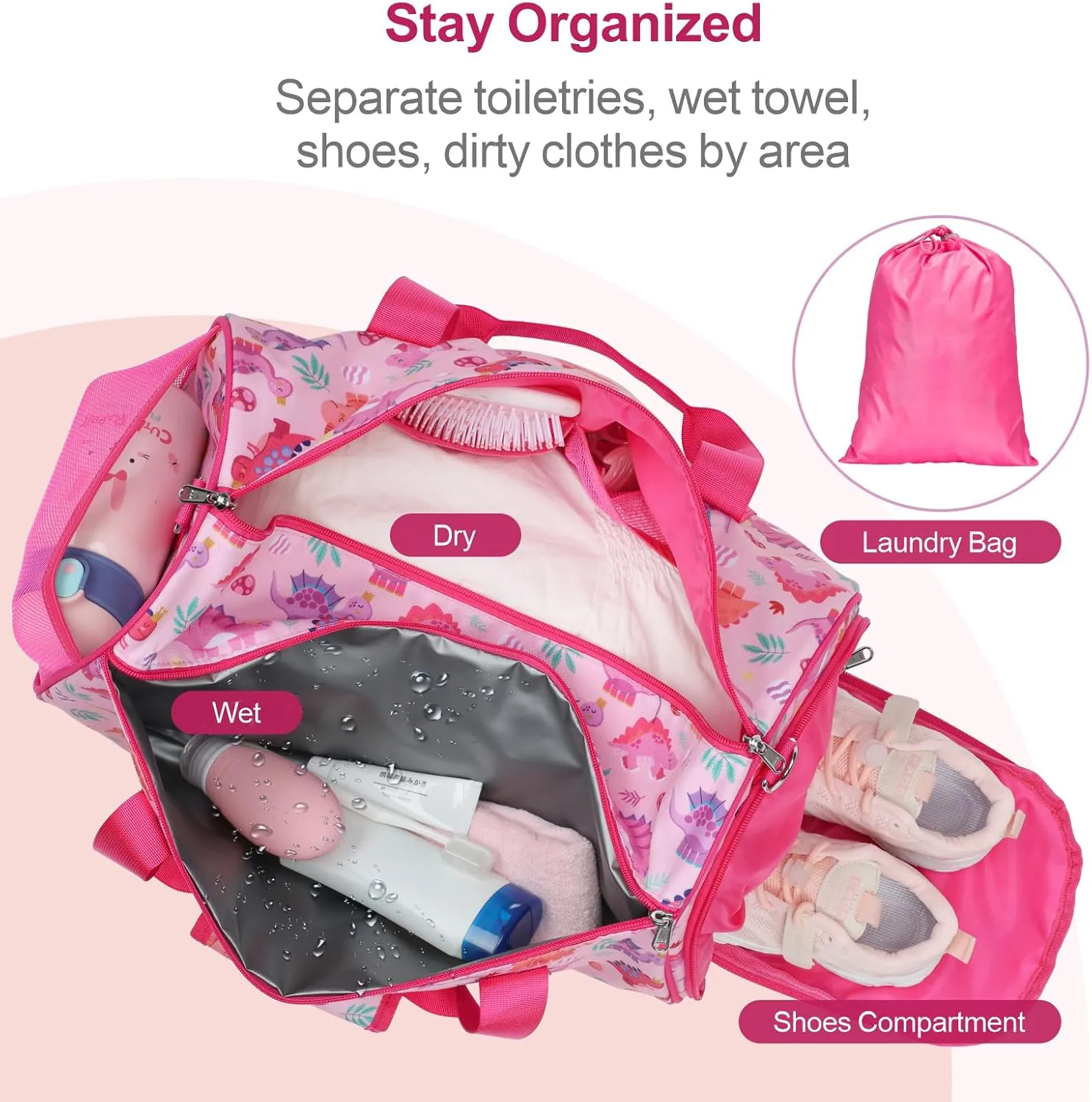 Bagseri Dance Bag for Girls - Ballet Duffle With Shoes Compartment for Kids Above 6yr, Overnight Travel Sleepover Bag With Dry Wet Separation Pockets